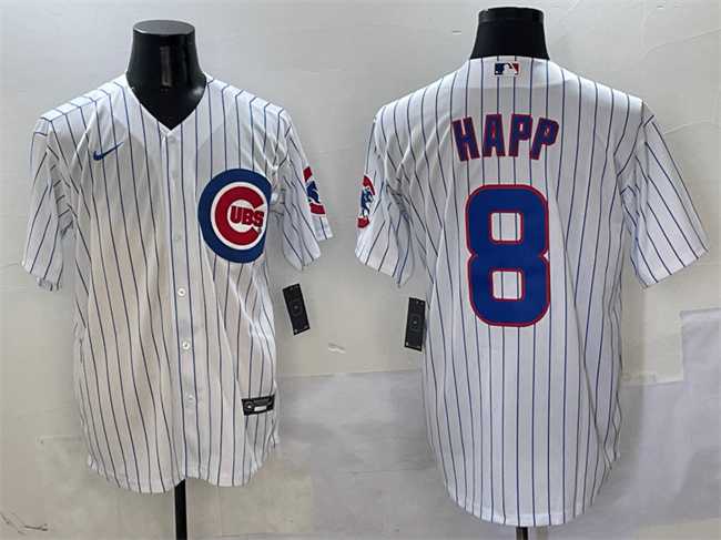 Mens Chicago Cubs #8 Ian Happ White Cool Base Stitched Jersey